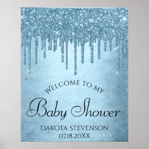 Dripping Ice Blue Glitter   Glam Sparkle Shower Poster