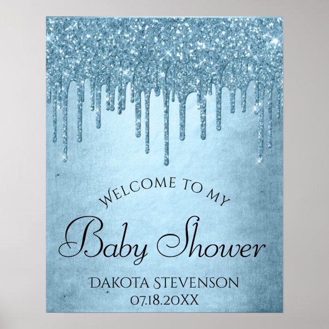 Dripping Ice Blue Glitter | Glam Sparkle Shower Poster (Front)