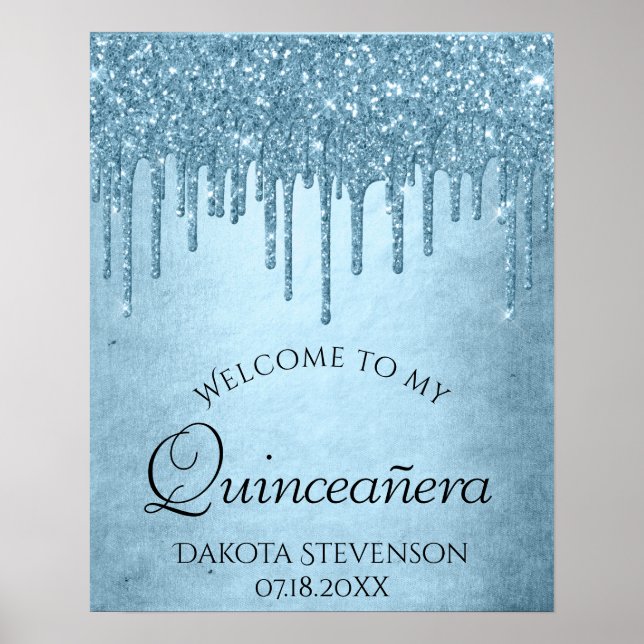 Dripping Ice Blue Glitter | Glam Sweet Sixteen Poster (Front)