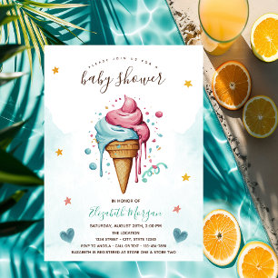 Dripping Ice Cream Stars Hearts Baby Shower   Invitation