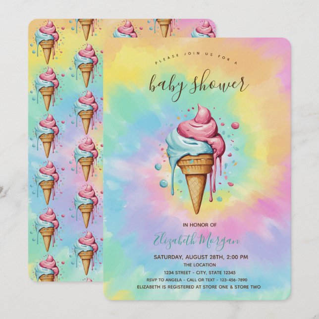 Dripping Ice Creams Summer Tie Dye Baby Shower  Invitation (Front/Back)