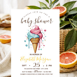 Dripping Ice creams,Yellow Stripes Baby Shower Invitation