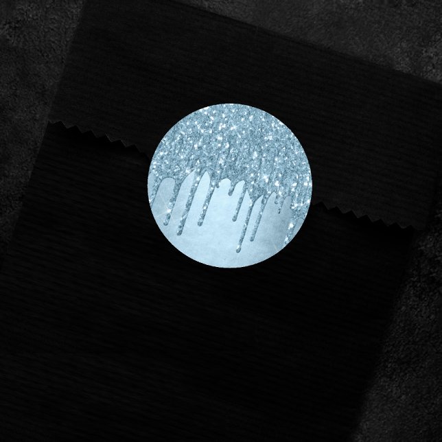 Dripping Ice Glitter | Blue Faux Sparkle Metallic Classic Round Sticker (Creator Uploaded)