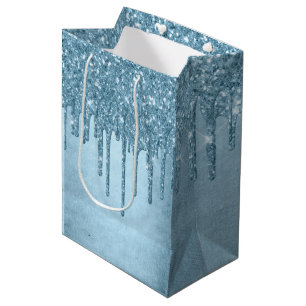 Dripping Ice Glitter Blue Faux Sparkle Metallic Medium Gift Bag