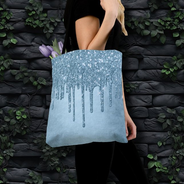 Dripping Ice Glitter | Blue Faux Sparkle Metallic Tote Bag (Creator Uploaded)