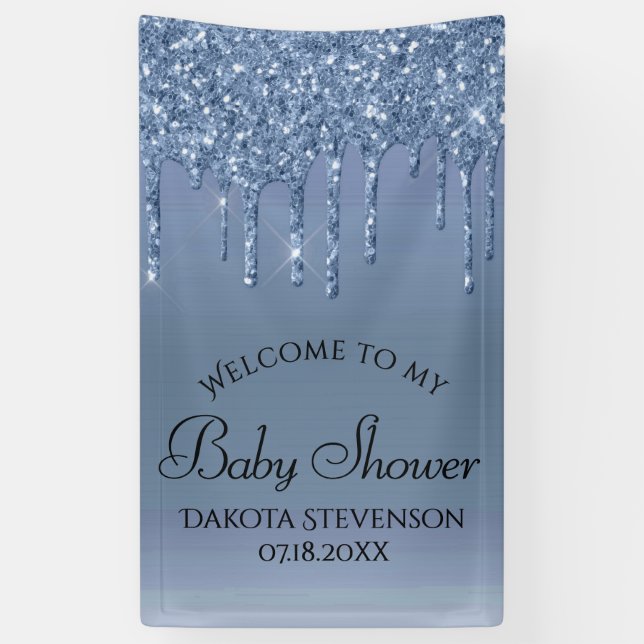 Dripping Ice Glitter | Blue Faux Sparkle Shower Banner (Vertical)