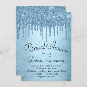 Dripping Ice Glitter   Blue Faux Sparkle Shower Invitation
