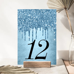 Dripping Ice Glitter   Blue Faux Sparkle Sweet 16 Table Number