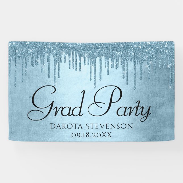Dripping Ice Glitter | Blue Sparkle Graduation Banner (Horizontal)