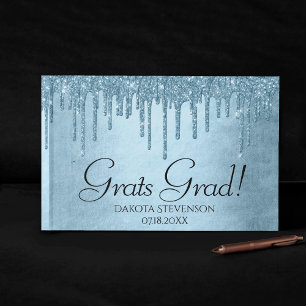 Dripping Ice Glitter   Blue Sparkle Graduation Guest Book
