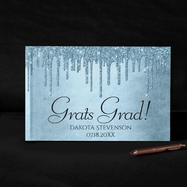 Dripping Ice Glitter | Blue Sparkle Graduation Guest Book (Creator Uploaded)
