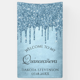 Dripping Ice Glitter   Blue Sparkle Quinceanera Banner