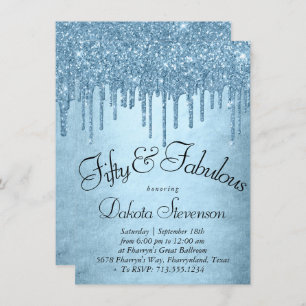 Dripping Ice Glitter   Glitzy Blue 50 and Fabulous Invitation
