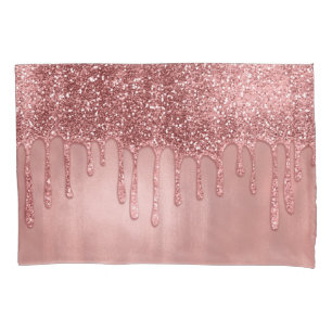 Dripping in Rose Gold Glitter Pretty Pink Drips Pillowcase