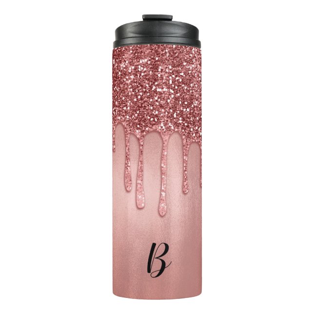 Dripping in Rose Gold Glitter Pretty Pink Drips Thermal Tumbler (Front)