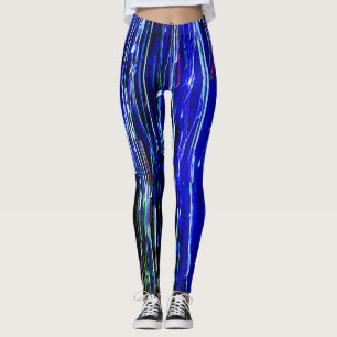 Dripping Lines Abstract Art Leggings Blue