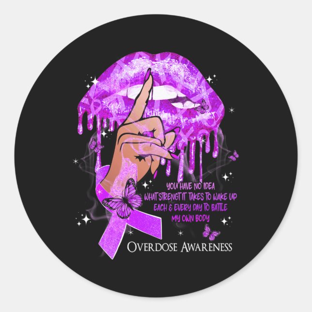 Dripping Lips Butterflies Women Overdose Awareness Classic Round Sticker (Front)