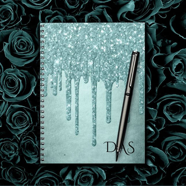 Dripping Luxe Glitter | Mint Teal Pour Monogram Notebook (Creator Uploaded)