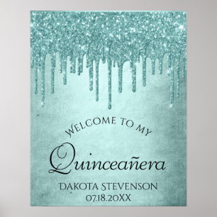 Dripping Luxe Glitter Mint Teal Sweet Sixteen Poster