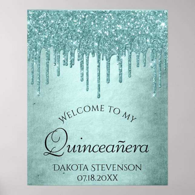 Dripping Luxe Glitter | Mint Teal Sweet Sixteen Poster (Front)