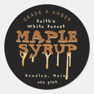 Dripping Maple Syrup Camp Font on Black Classic Round Sticker