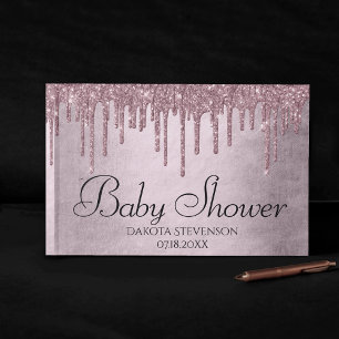 Dripping Mauve Glitter   Dusty Pink Baby Shower Guest Book