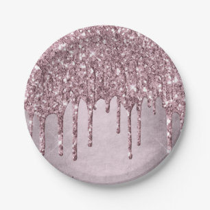 Dripping Mauve Glitter   Dusty Pink Melt Shimmer Paper Plate