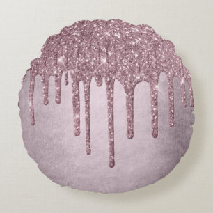Dripping Mauve Glitter   Dusty Pink Melt Shimmer Round Cushion