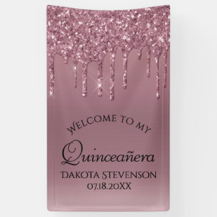 Dripping Mauve Glitter Dusty Pink Quinceanera Banner