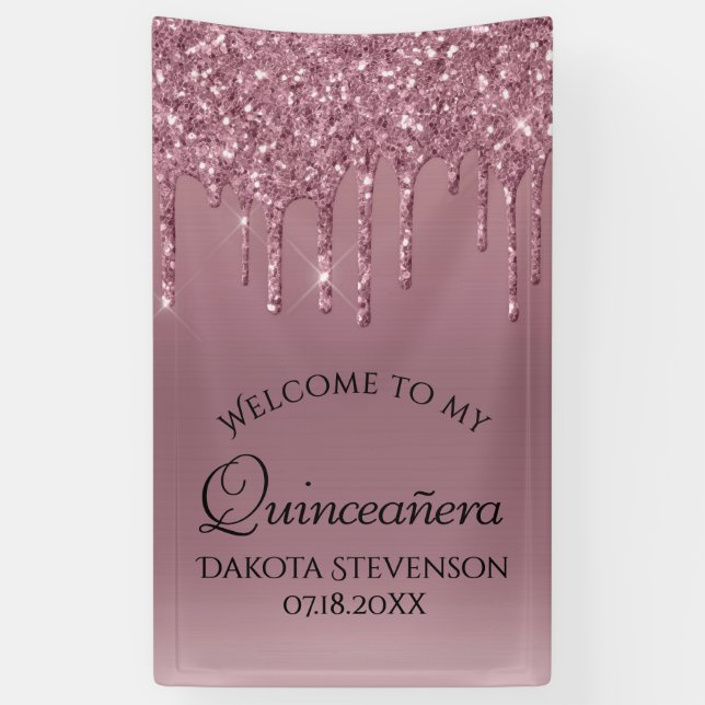 Dripping Mauve Glitter | Dusty Pink Quinceanera Banner (Vertical)