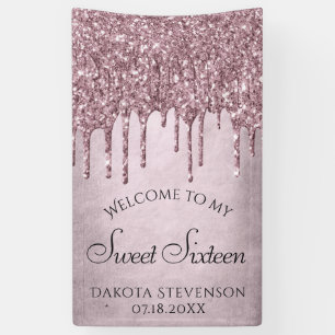 Dripping Mauve Glitter   Dusty Pink Sweet Sixteen Banner