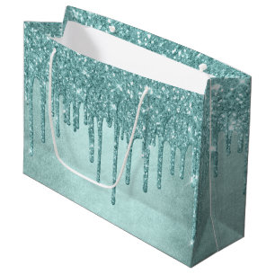 Dripping Mint Glitter Aqua Teal Melting Pour Large Gift Bag