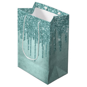 Dripping Mint Glitter Aqua Teal Melting Pour Medium Gift Bag