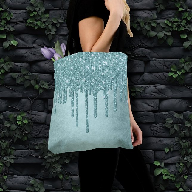Dripping Mint Glitter | Aqua Teal Melting Pour Tote Bag (Creator Uploaded)