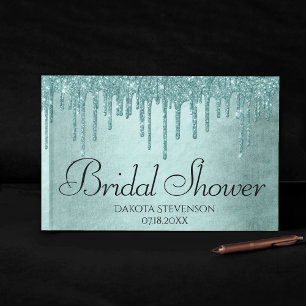 Dripping Mint Glitter Aqua Teal Melting Shower Guest Book