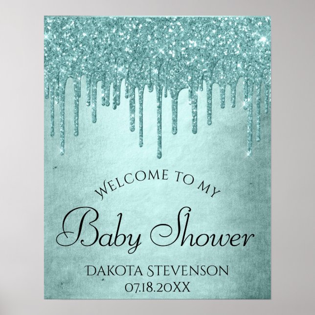 Dripping Mint Glitter | Aqua Teal Melting Shower Poster (Front)