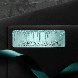Dripping Mint Glitter   Aqua Teal Return Address