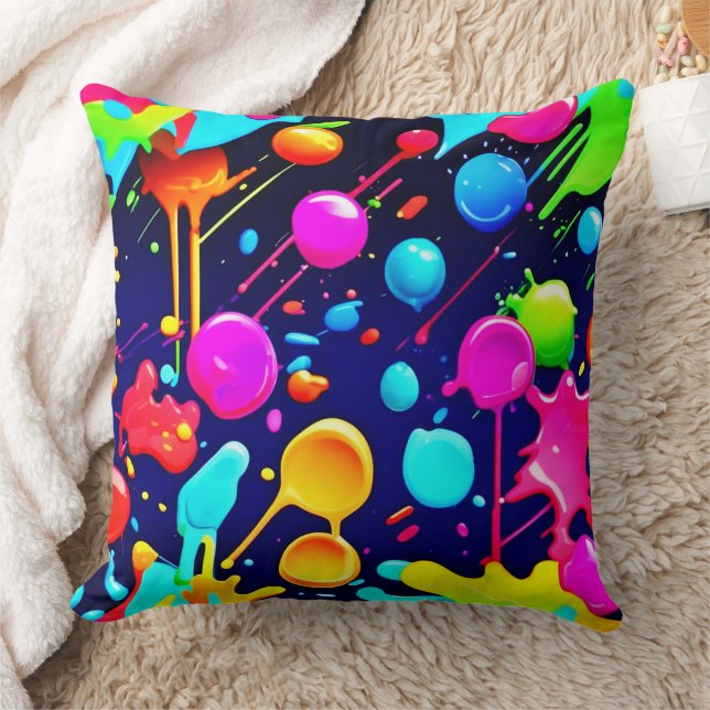 Dripping Neon Ink Aesthetic Cushion (Blanket)