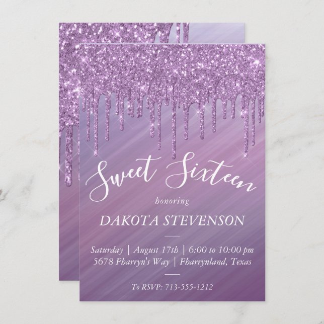 Dripping Ombre Sweet 16 | Purple Gradient Slime Invitation (Front/Back)