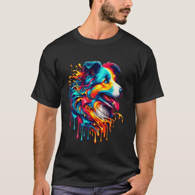 Dripping Paint Art Border Collie T-Shirt (Front)