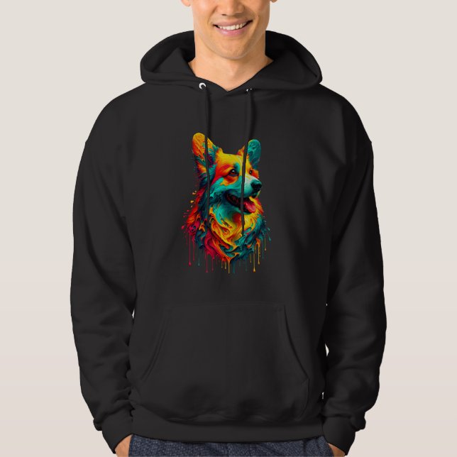 Dripping Paint Art Cardigan Welsh Corgi Corgis Hoodie (Front)