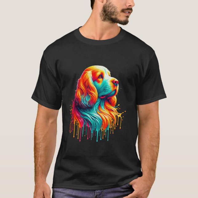 Dripping Paint Art Clumber Spaniel T-Shirt (Front)