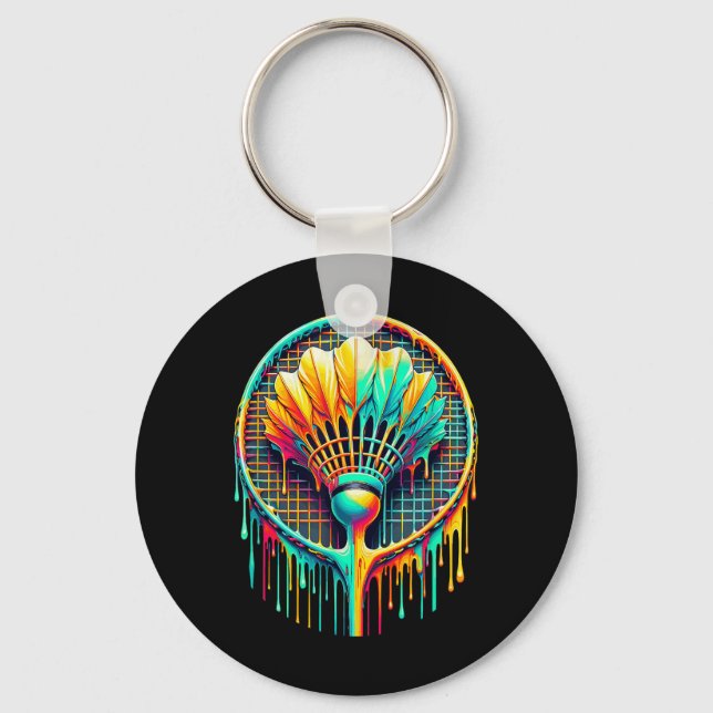 Dripping Paint Badminton Player Shuttle Racket  Key Ring (Front)