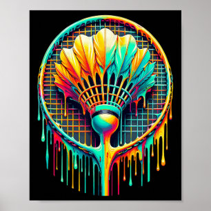 Dripping Paint Badminton Player Shuttle Racket Poster