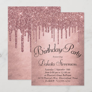 Dripping Peach Glitter   Terra Cotta Birthday Invitation