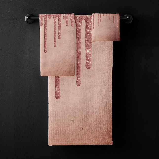 Dripping Peach Glitter | Terra Cotta Coral Orange Bath Towel Set (Creator Uploaded)