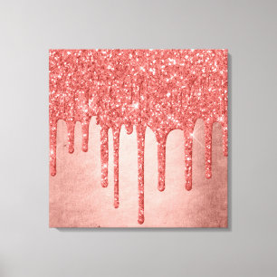 Dripping Peach Glitter   Terra Cotta Coral Orange Canvas Print