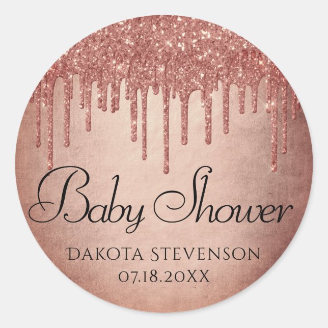 Dripping Peach Glitter | Terra Cotta Coral Shower Classic Round Sticker (Front)