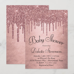 Dripping Peach Glitter   Terra Cotta Coral Shower Invitation