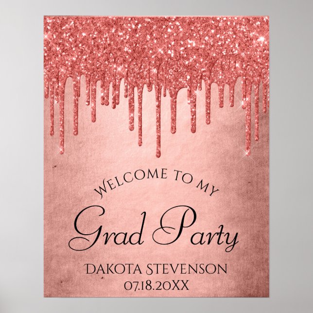 Dripping Peach Glitter | Terra Cotta Graduation Poster (Front)